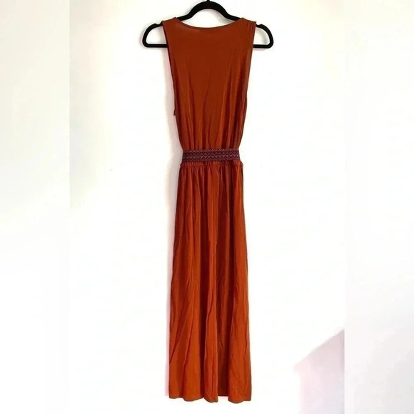 MARELLA Maxi Dress Burnt Orange Sleeveless Side Slit Belted Summer Sundress S - Picture 5 of 12
